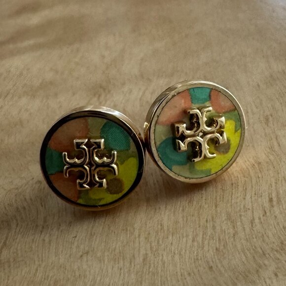Tory Burch Kira Enamel Circle-Stud Earrings - Picture 2 of 4